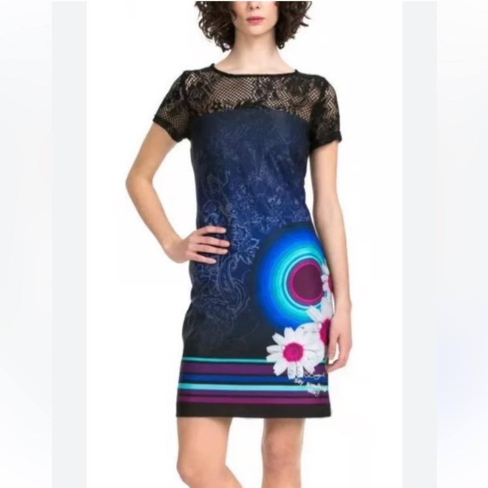 Elegant Black and Blue Lace Dress